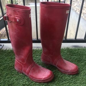 Red hunter rain boots